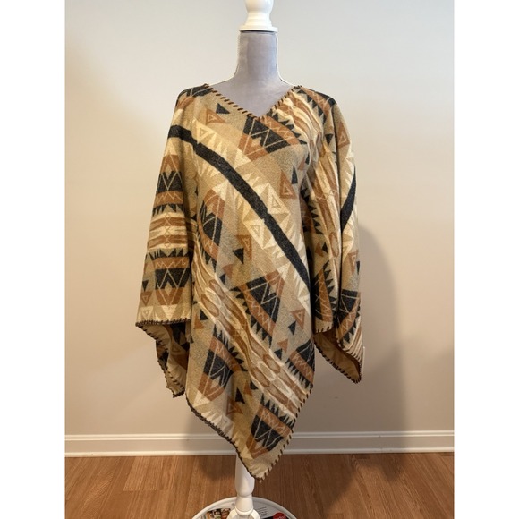 Vintage Ralph Lauren Southwestern Navajo Aztec Wool Poncho Pullover Cover Up OS - Picture 1 of 10